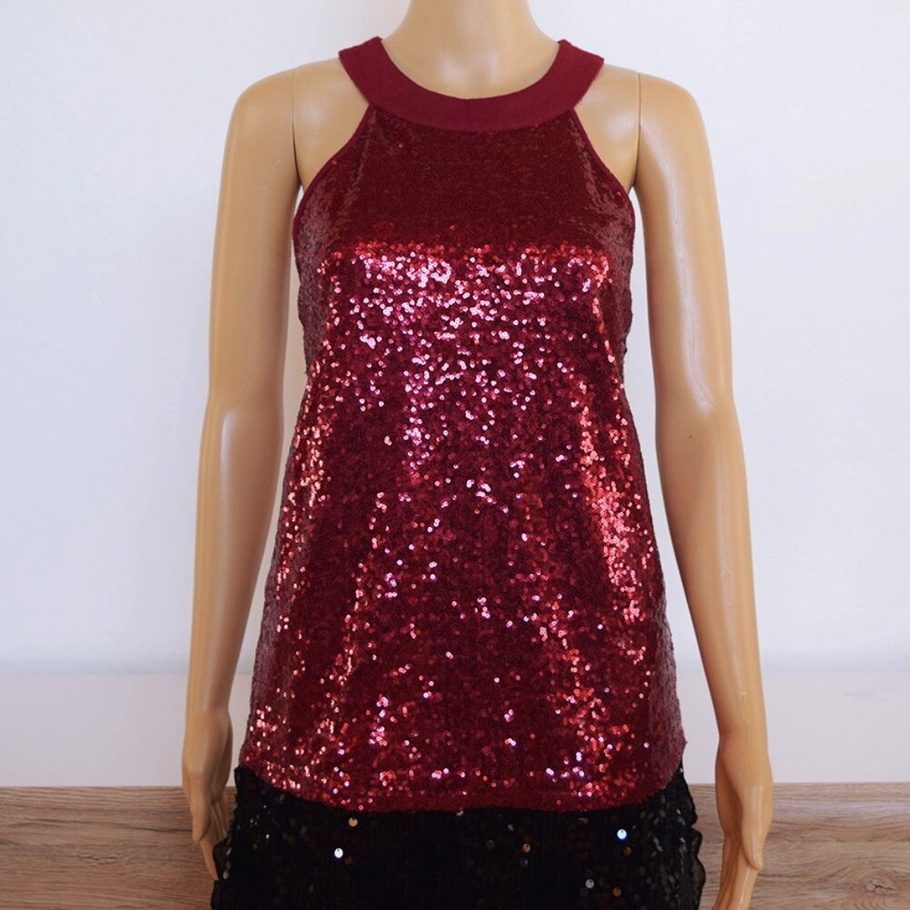 No Boundaries Burgundy Sequin Halter Tank Top